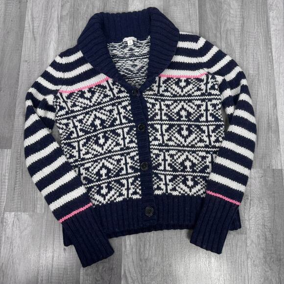 Fair Isle Knit Cardigan Gap Nordic Fisherman Sweater Chunky Knit Size Medium - Picture 2 of 7
